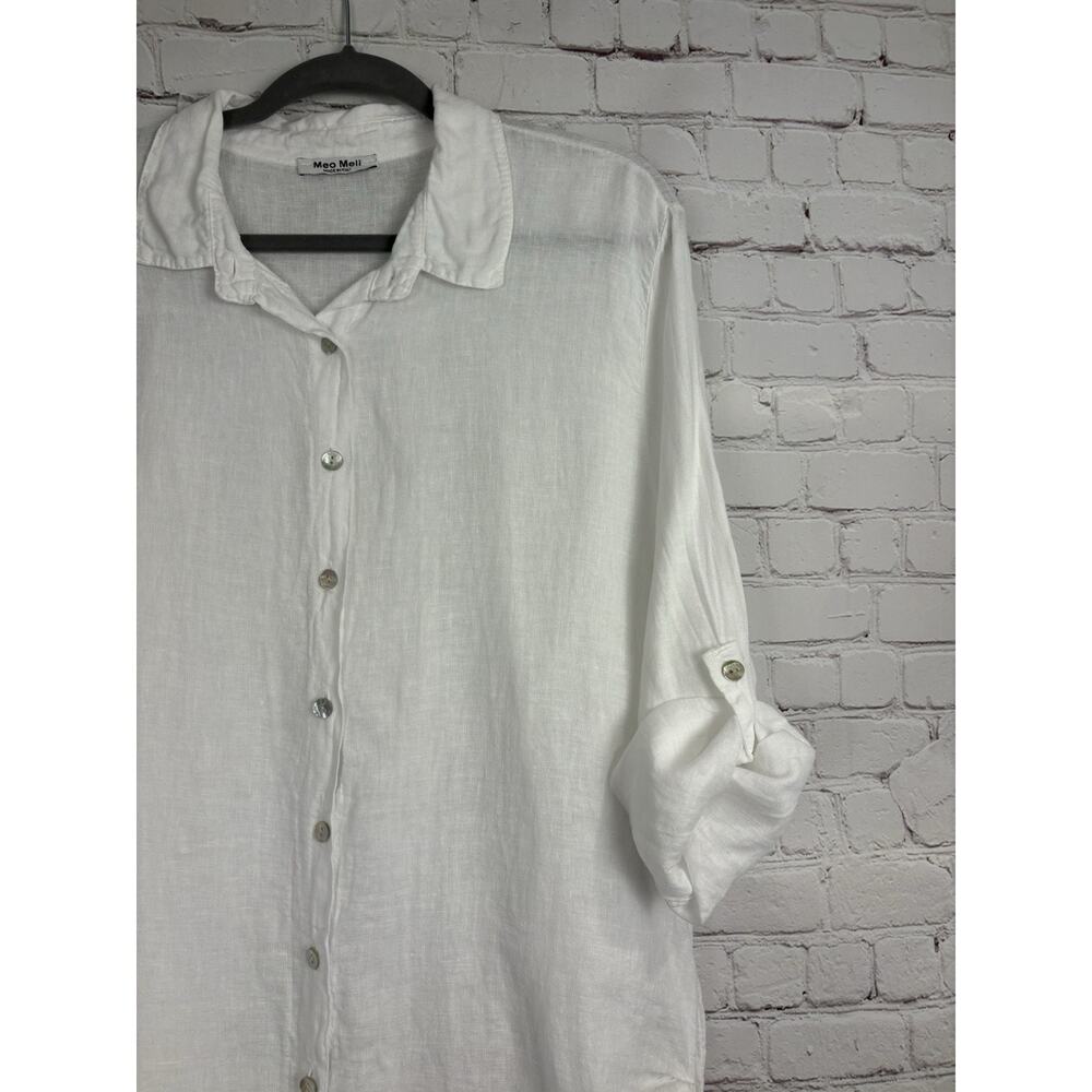 Meo Meli 100% Linen Shirt Dress Button Front Lagenlook White ONE SIZE Italy Made - Picture 5 of 8